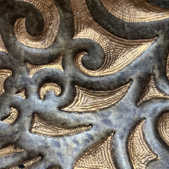 Artisan handmade gold tan brow metal swirls long bowl decor from Haiti - Picture 3 of 4